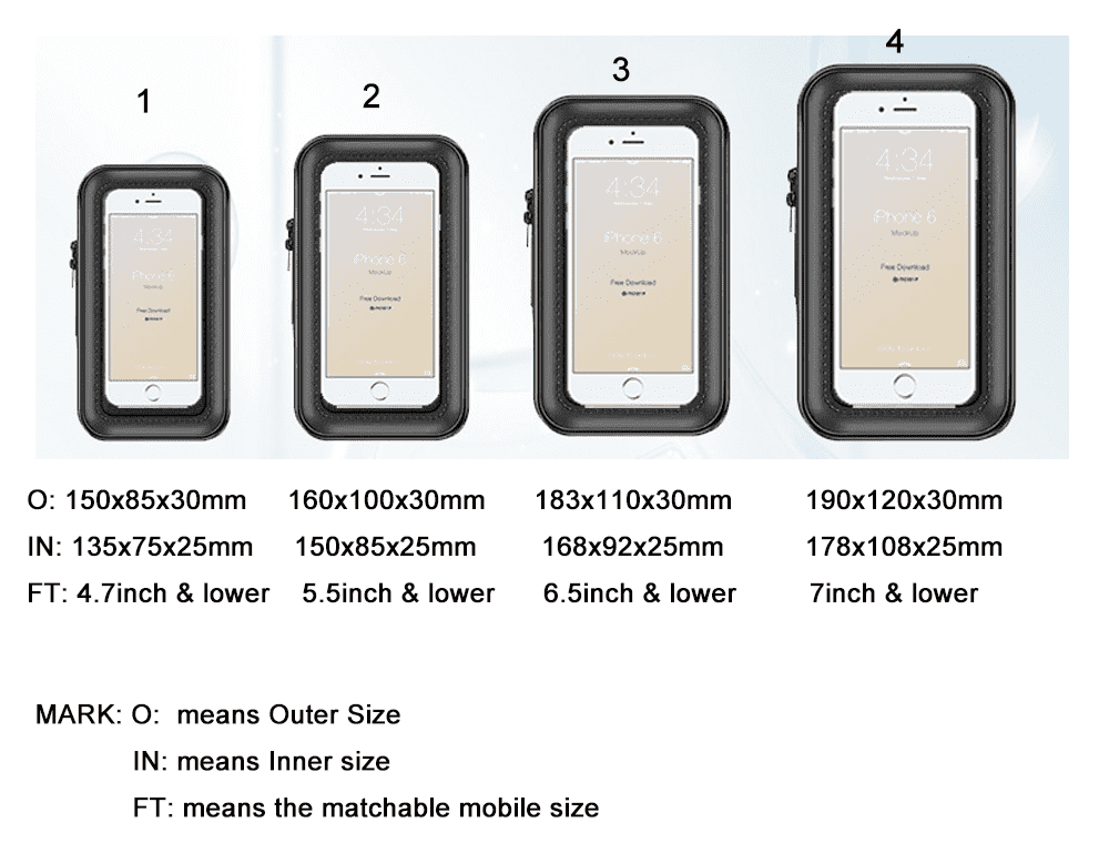 Tamaño de la bolsa del teléfono móvil